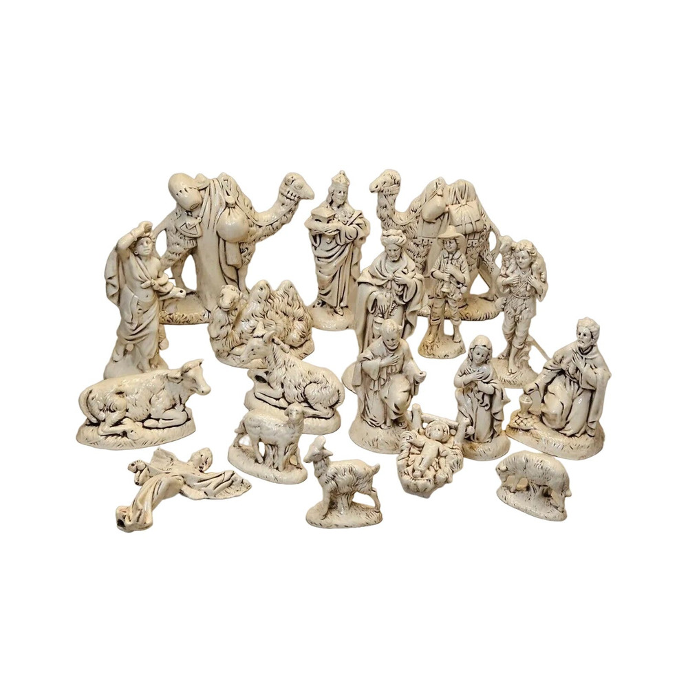 Vtg Atlantic Mold Christmas Nativity Scene 18 Piece Beige Cream Ceramic Figurine